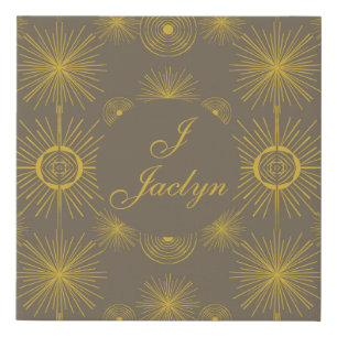 Boho Celestial Sun Stars Personalized Gray  Faux Canvas Print