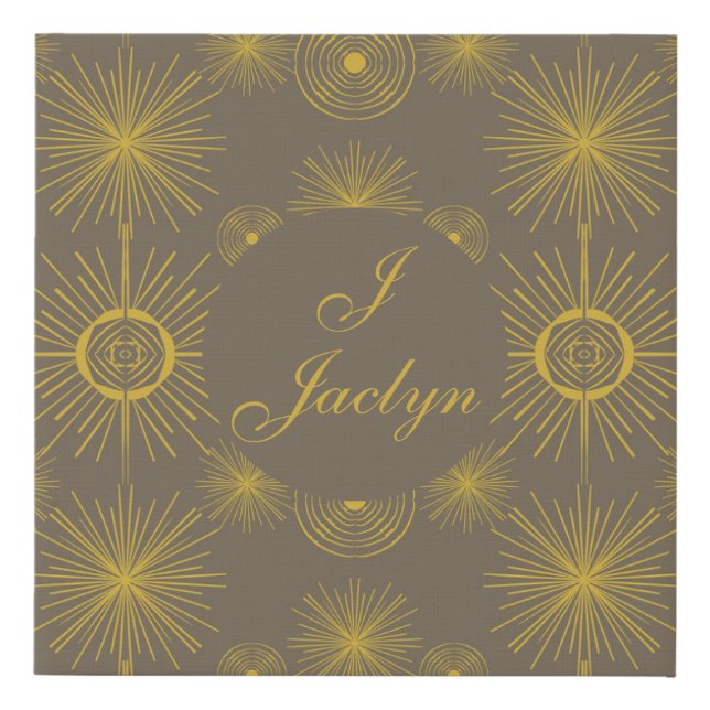 Boho Celestial Sun Stars Personalized Gray  Faux Canvas Print (Front)