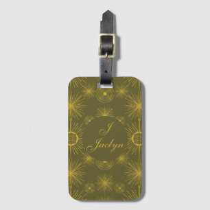 Boho Celestial Sun Stars Personalized Green Luggage Tag