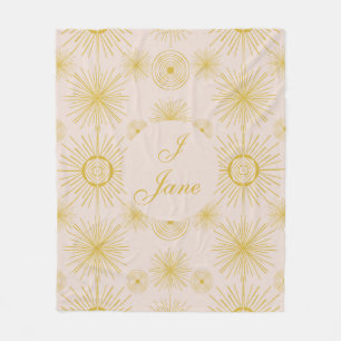 Boho Celestial Sun Stars Personalized Ivory  Fleece Blanket