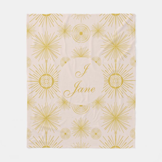Boho Celestial Sun Stars Personalized Ivory  Fleece Blanket (Front)