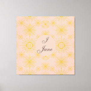 Boho Celestial Sun Stars Personalized Pink  Canvas Print