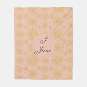 Boho Celestial Sun Stars Personalized Pink  Fleece Blanket