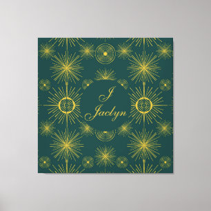 Boho Celestial Sun Stars Personalized Teal Canvas Print