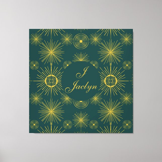 Boho Celestial Sun Stars Personalized Teal  Canvas Print (Front)