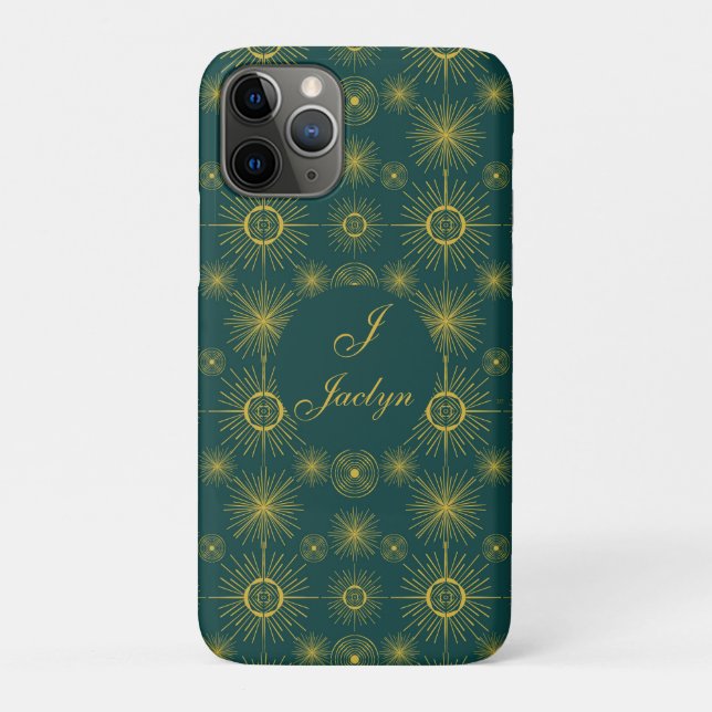 Boho Celestial Sun Stars Personalized Teal   Case-Mate iPhone Case (Back)