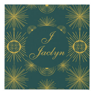 Boho Celestial Sun Stars Personalized Teal Faux Canvas Print