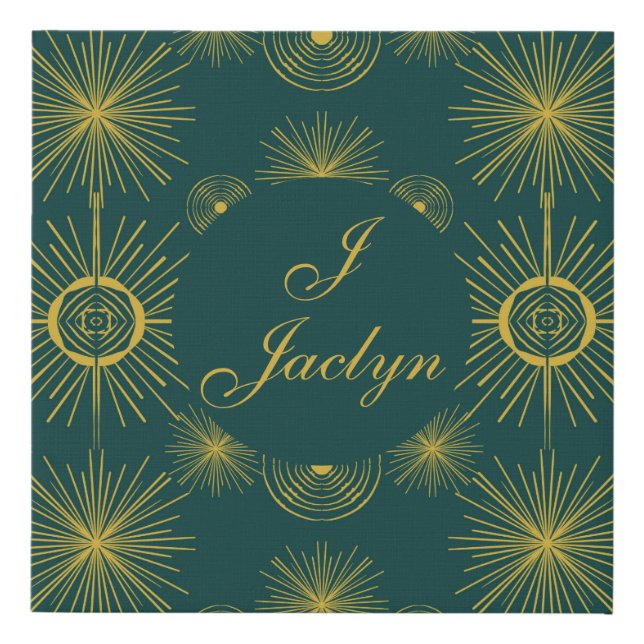 Boho Celestial Sun Stars Personalized Teal Faux Canvas Print (Front)