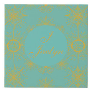 Boho Celestial Sun Stars Personalized Turquoise Faux Canvas Print