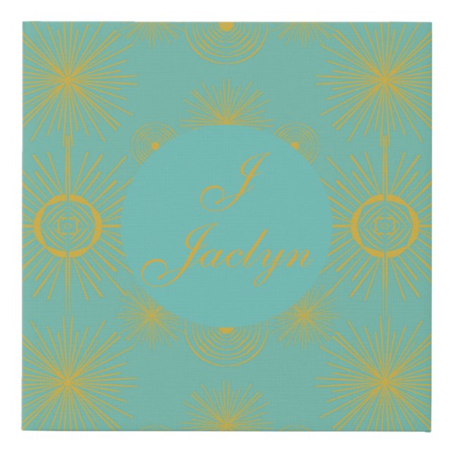 Boho Celestial Sun Stars Personalized Turquoise Faux Canvas Print (Front)