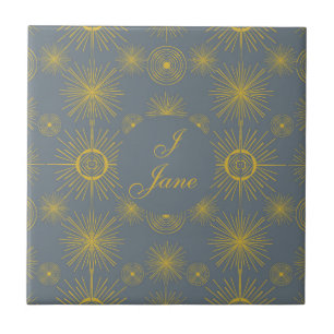 Boho Celestial Sun Stars Personalized Vintage Ceramic Tile