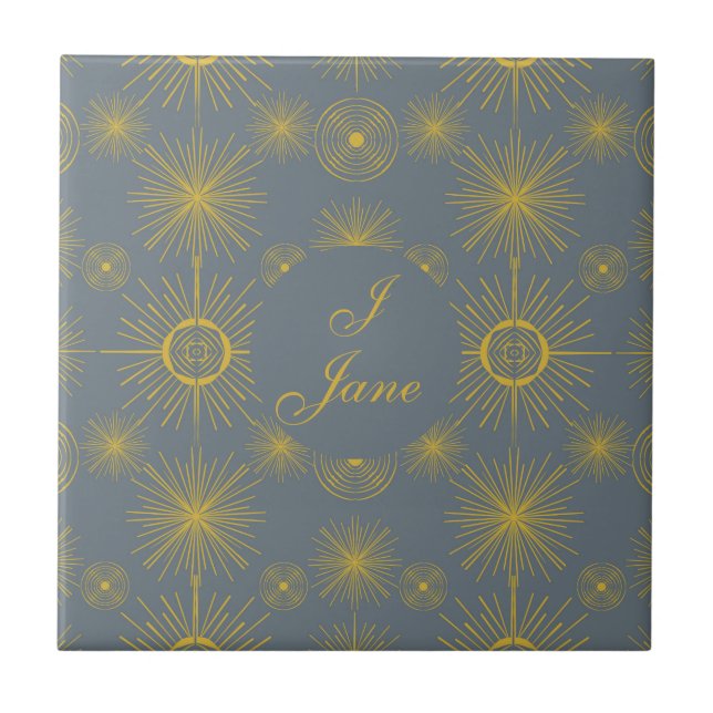 Boho Celestial Sun Stars Personalized Vintage Ceramic Tile (Front)