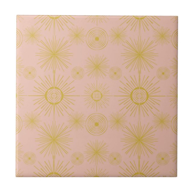 Boho Celestial Sun Stars Pink Pattern Ceramic Tile (Front)