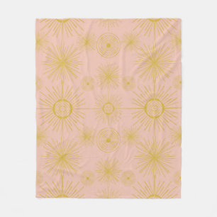Boho Celestial Sun Stars Pink Pattern Fleece Blanket