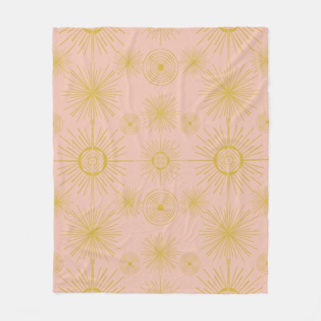 Boho Celestial Sun Stars Pink Pattern  Fleece Blanket (Front)