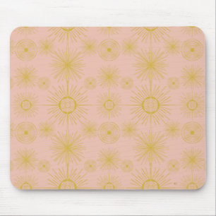 Boho Celestial Sun Stars Pink Pattern Mouse Pad