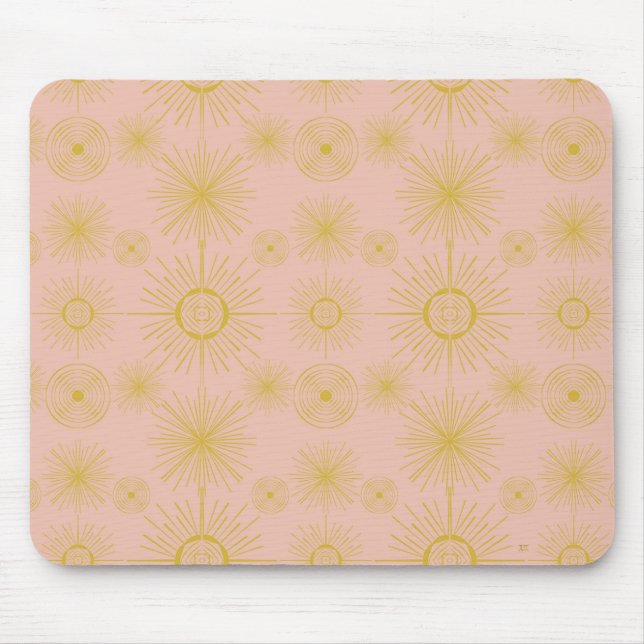 Boho Celestial Sun Stars Pink Pattern Mouse Pad (Front)