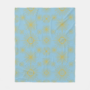 Boho Celestial Sun Stars Sky Blue  Fleece Blanket
