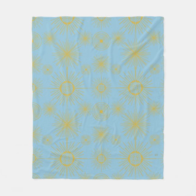 Boho Celestial Sun Stars Sky Blue  Fleece Blanket (Front)