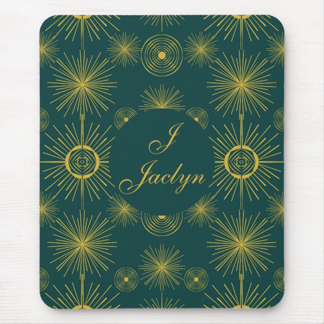 Boho Celestial Sun Stars Teal Green Mouse Pad (Front)