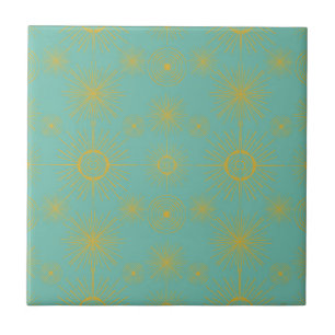 Boho Celestial Sun Stars Turquoise Pattern Ceramic Tile