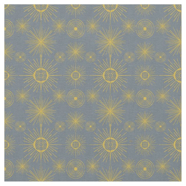 Boho Celestial Sun Stars Vintage Pattern Fabric (Close Up)