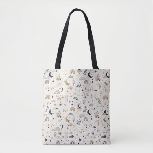 Boho Celestial Tote Bag | Neutral Moon and Stars