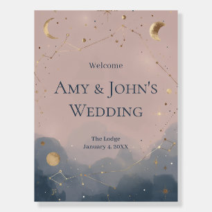 Boho Celestial Wedding Welcome Sign Blush Blue