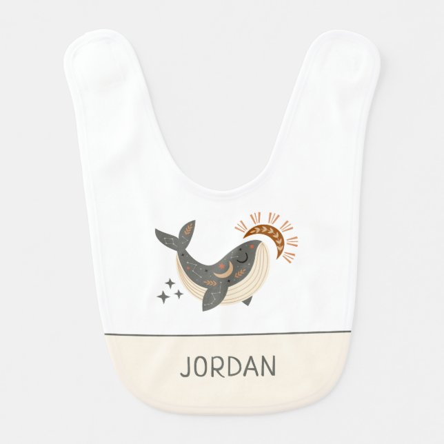 Boho Celestial Whale Baby Bib (Front)