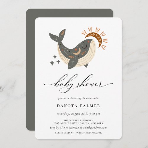 Boho Celestial Whale Baby Shower Invitation