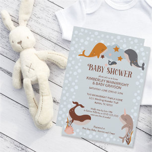 Boho Celestial Whales Boy Baby Shower Invitation