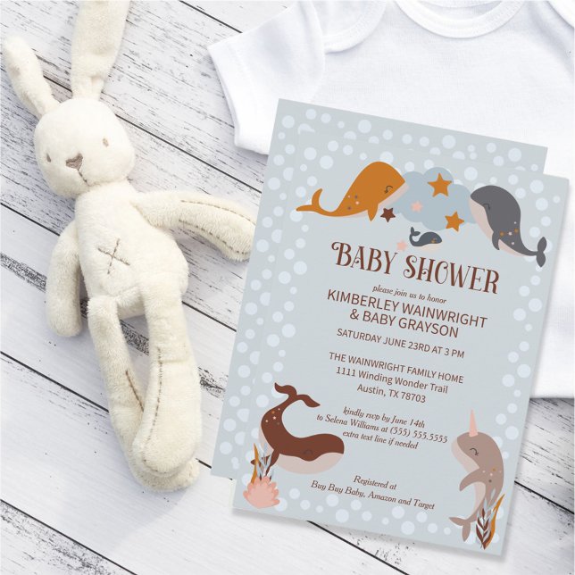 Boho Celestial Whales Boy Baby Shower Invitation (Creator Uploaded)