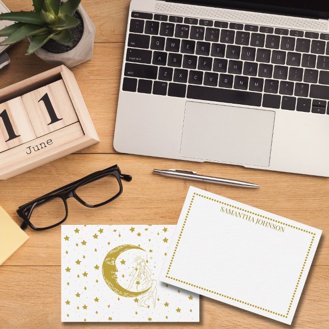 Boho Celestial Woman Moon Stars Astronomy Custom Note Card (Creator Uploaded)