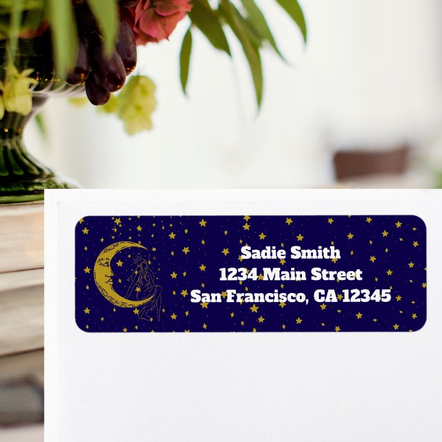Boho Celestial Woman Whimsical Moon Stars address  Label (Creator Uploaded)