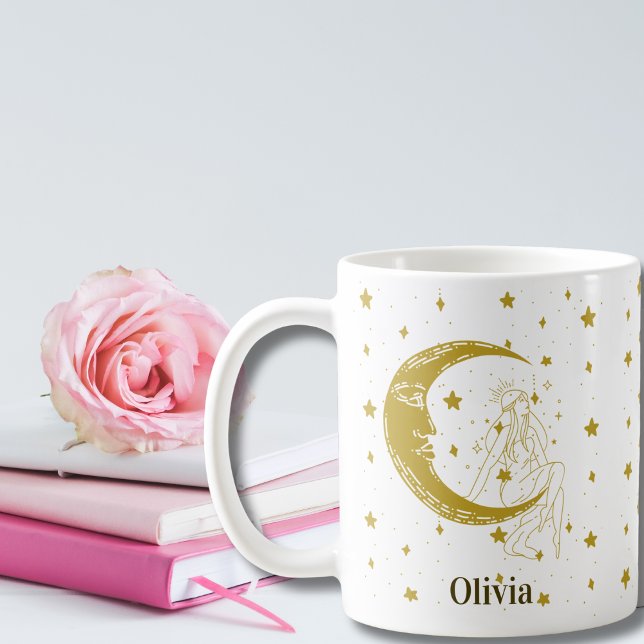 Boho Celestial Woman Whimsical Moon Stars custom Coffee Mug (Creator Uploaded)