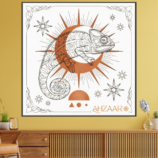 Boho Chameleon Sun and Stars Reptile Art Canvas Print