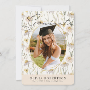 Boho Chamomile Watercolor Floral Photo Graduation Invitation