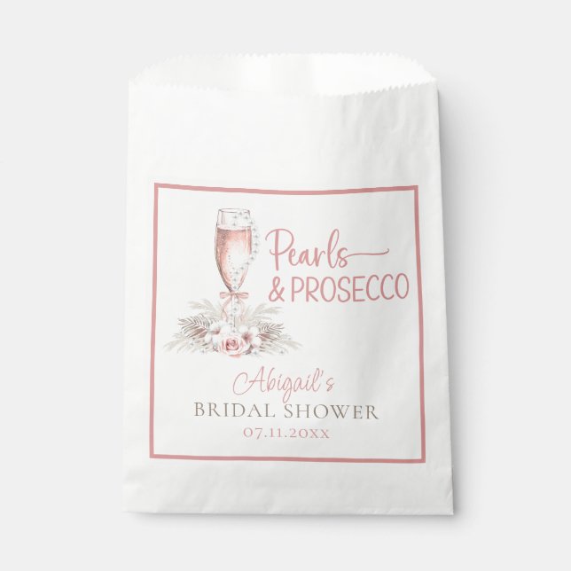 Boho Champagne Glass Pearls&Prosecco Bridal Shower Favor Bag (Front)