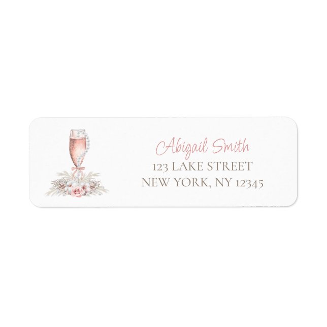 Boho Champagne Glass Pearls&Prosecco Bridal Shower Label (Front)