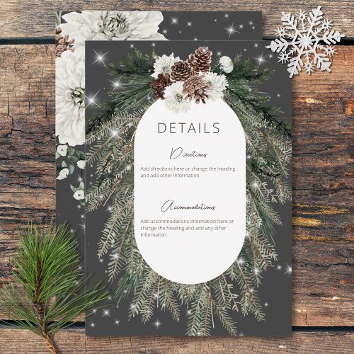 Boho Charcoal Pine Winter Sparkle Details Enclosure Card