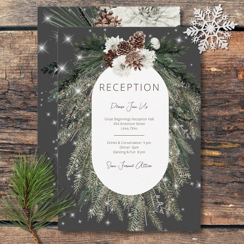 Boho Charcoal Pine Winter Sparkle Reception Enclosure Card
