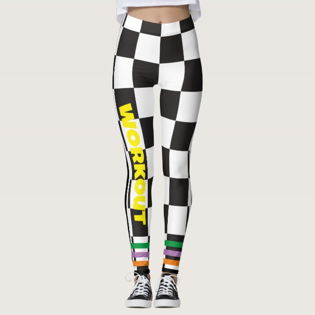 Boho Checkered black and white l Workout Leggings (Front)