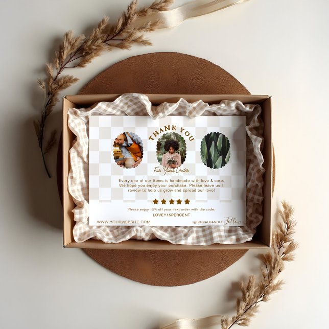 Boho Checkered Pattern Order Thank You Photo Card (Boho Checkered Pattern Order Thank You Photo Card (Front))