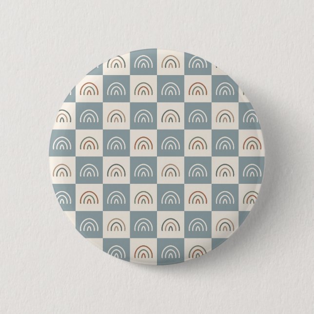 Boho Checkered Rainbow Minimalist Pattern Button (Front)