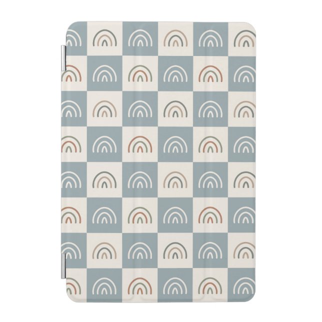 Boho Checkered Rainbow Minimalist Pattern iPad Mini Cover (Front)