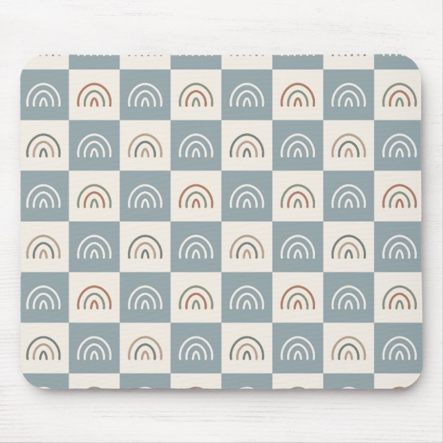 Boho Checkered Rainbow Minimalist Pattern Mouse Pad (Front)