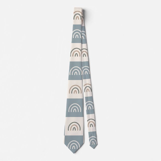 Boho Checkered Rainbow Minimalist Pattern Neck Tie (Front)