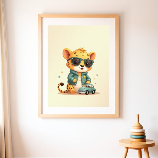 Boho Cheetah Wood Framed Kids Room|Safari Gallery Framed Art (Creator Uploaded)