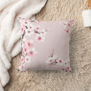 boho cherry blossom throw pillow