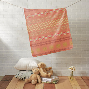 Boho Chevron Coral Zigzag Pattern Baby Blanket